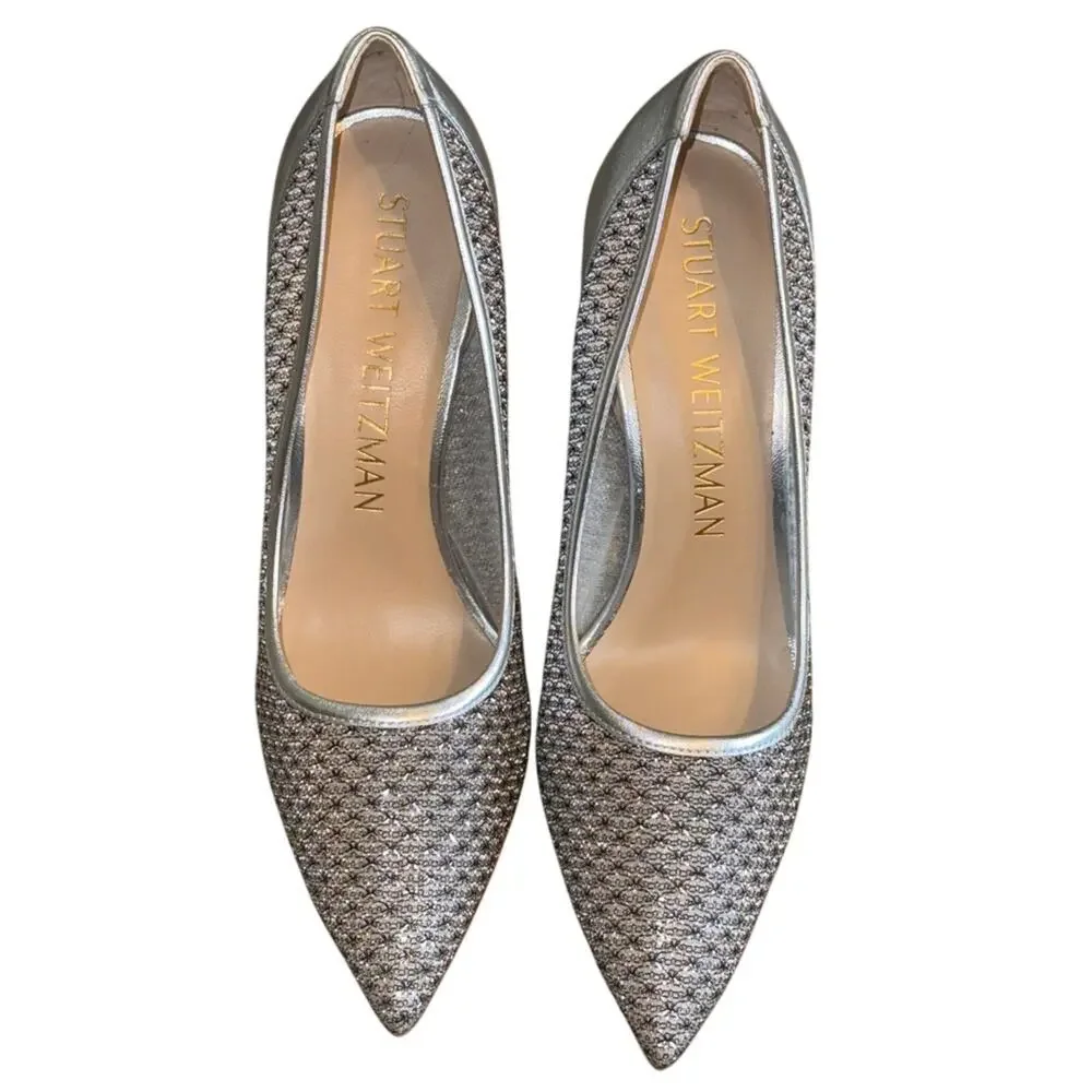 Stuart Weitzman Tasha Mesh Pumps Silver Size 10N